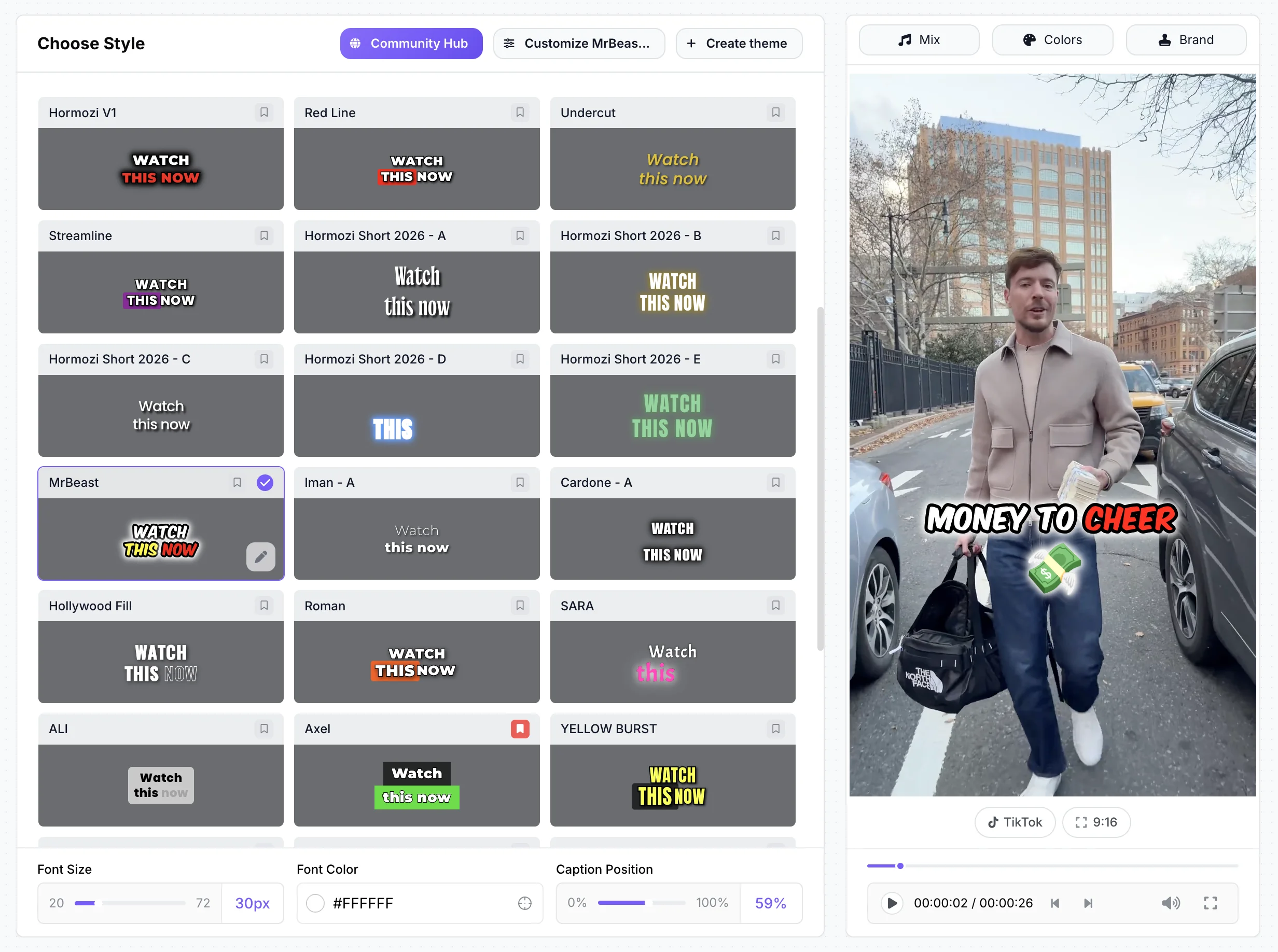 StoryCut clip editor — preview, customize, and export AI-generated clips