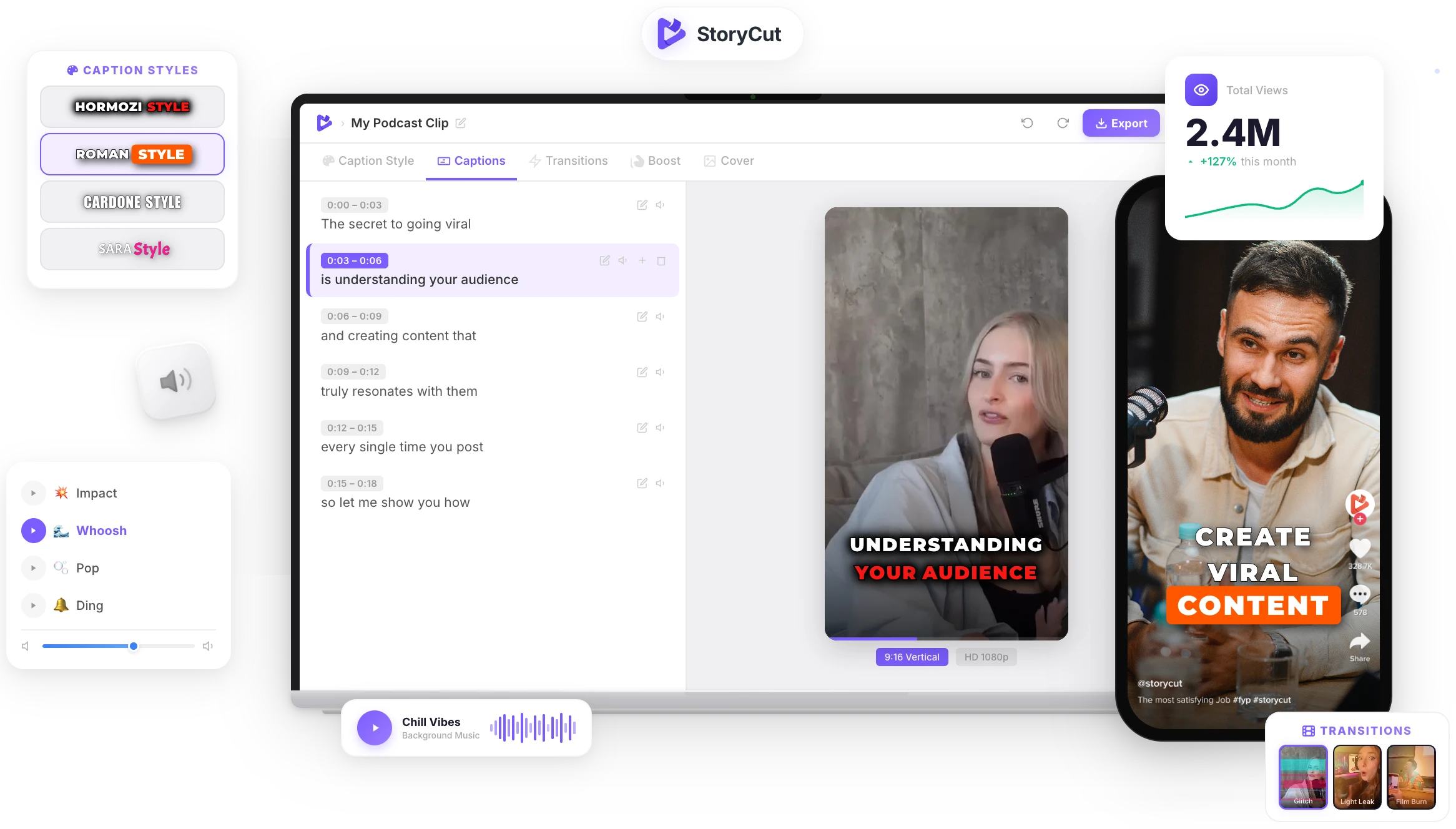 StoryCut Editor - AI Captions, Transitions & Effects